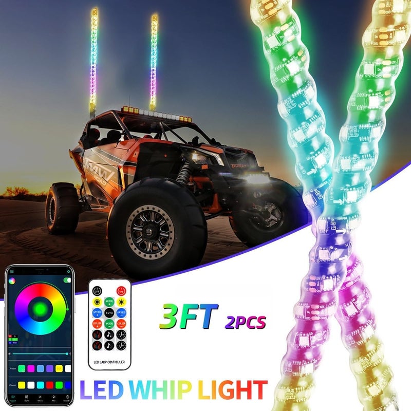 S7 2 Pack 3FT Whip Lights, LED Whip Light with App & Remote Control, Spiral RGB Chasing Lighted Antenna Whips,Whip Light for UTV ATV RZR SXS Can-Am Dune Buggy Offroad Truck (3ft) - Image 2